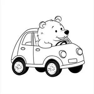 Coloring pages with A bear driving a car.