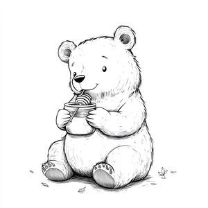 Coloring pages with A bear eating honey from a jar.