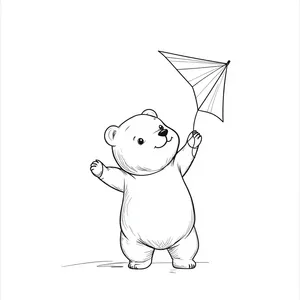 Coloring pages with A bear flying a kite.