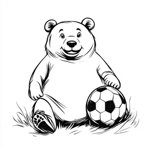 Coloring pages with A bear playing soccer.