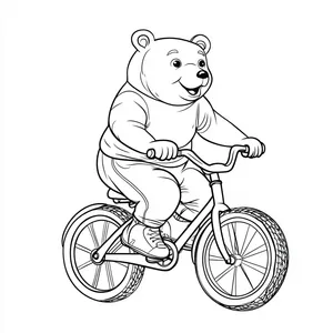 Coloring pages with A bear riding a bicycle.