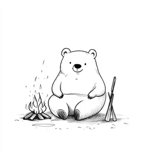 Coloring pages with A bear sitting by a campfire.