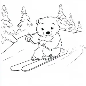 Coloring pages with A bear skiing down a hill.