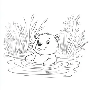 Coloring pages with A bear swimming in a pond.