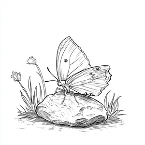 Coloring pages with A butterfly basking in the sun on a rock.