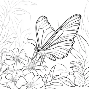 Coloring pages with A butterfly drinking nectar from a blossom in the park.