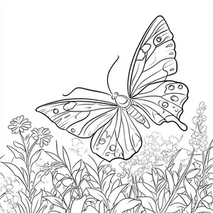 Coloring pages with A butterfly flying in the garden.