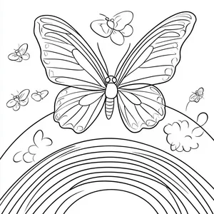 Coloring pages with A butterfly flying through a rainbow.