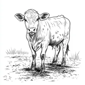 Coloring pages with A cow playfully covered in mud.