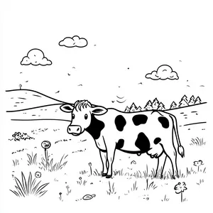 Coloring pages with A cow peacefully grazing in a field.