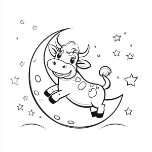 Coloring pages with A playful cow jumping over the moon.