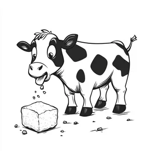 Coloring pages with A cow licking a salt block for a treat.