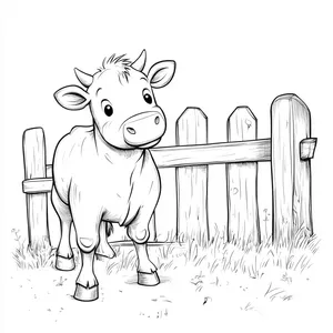 Coloring pages with A cow standing calmly by a wooden fence.