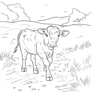 Coloring pages with A cow strolling along a dirt road.