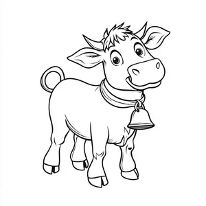 Coloring pages with A cow wearing a bell around its neck.