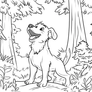 Coloring pages with a dog barking in the forest