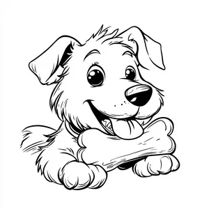 Coloring pages with a dog eating a bone at home