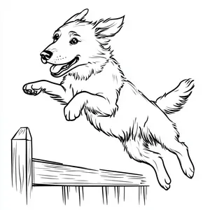 Coloring pages with a dog jumping over a fence