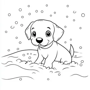 Coloring pages with a dog playing in the snow