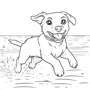 Coloring pages with a dog running on the beach