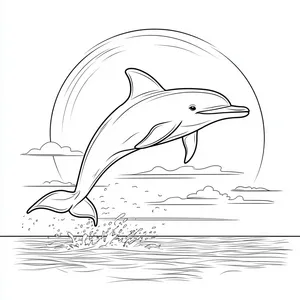 Coloring pages with A dolphin silhouetted against a beautiful sunset.