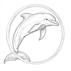 Coloring pages with A dolphin performing a trick by leaping through a hoop.