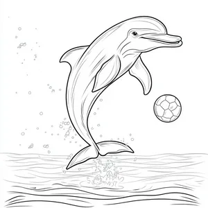 Coloring pages with A playful dolphin bouncing a ball in the water.