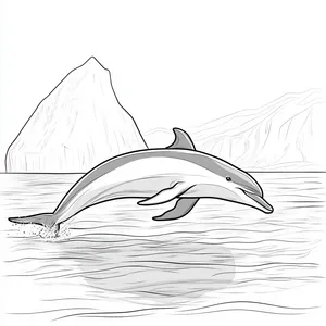 Coloring pages with A dolphin swimming in cold waters near an iceberg.