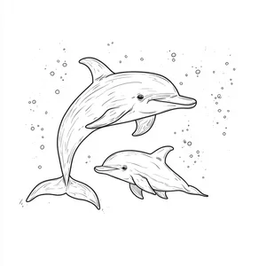 Coloring pages with A dolphin swimming happily with its baby.