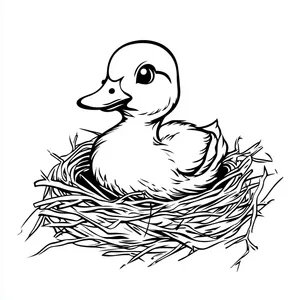 Coloring pages with A duck resting comfortably in its nest.