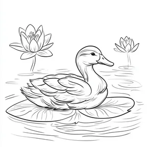 Coloring pages with A duck sitting peacefully on a lily pad.