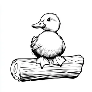 Coloring pages with A duck sitting calmly on a log.