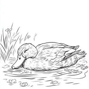 Coloring pages with A duck taking a nap by the water's edge.