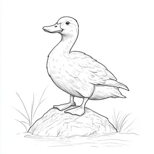 Coloring pages with A duck standing proudly on a rock.