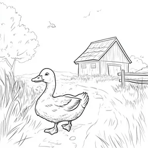 Coloring pages with A duck waddling around on a farm.