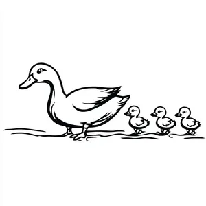 Coloring pages with A mother duck with her ducklings following behind.