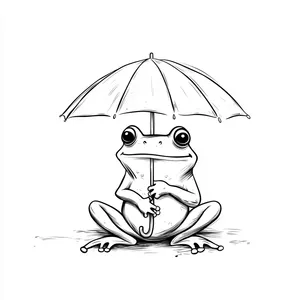 Coloring pages with A frog holding an umbrella.