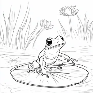 Coloring pages with A frog leaping onto a lily pad.