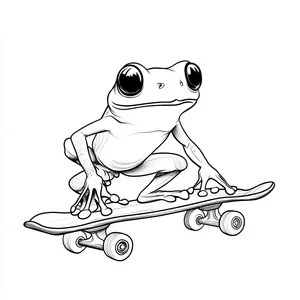 Coloring pages with A frog riding a skateboard.