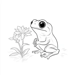 Coloring pages with A frog planting a flower in the garden.