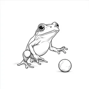 Coloring pages with A frog having fun with a ball.