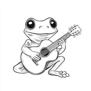 Coloring pages with A frog strumming a guitar.