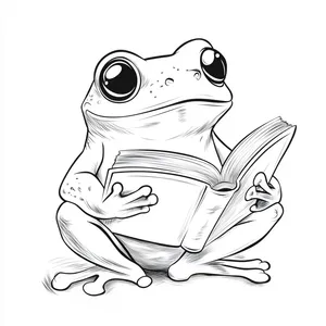 Coloring pages with A frog engrossed in reading a book.