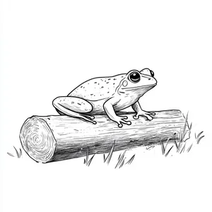 Coloring pages with A frog resting on a wooden log.