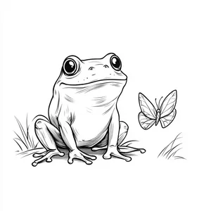 Coloring pages with A frog watching a butterfly.