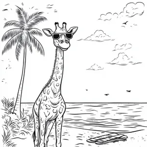 Coloring pages with Giraffe at the beach