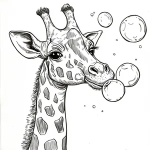 Coloring pages with Giraffe blowing bubbles