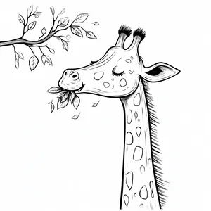 Coloring pages with Giraffe eating leaves from a tree