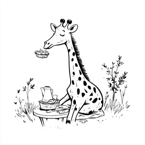 Coloring pages with Giraffe having a picnic