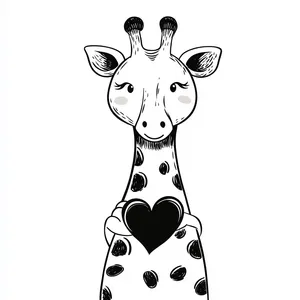 Coloring pages with Giraffe holding a heart